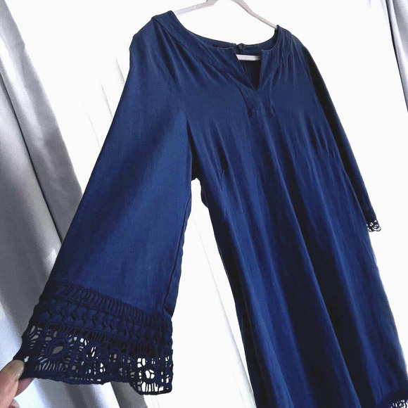 Talbots Womens Dress Size 16P  Linen Blue Knee Length Pockets V Neck Lagenlook - Picture 7 of 16